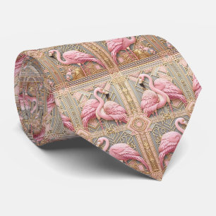 Retro Art Deco Roze Flamingo's Stropdas