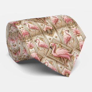 Retro Art Deco Roze Flamingo's Stropdas