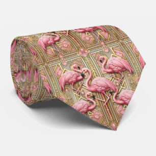 Retro Art Deco Roze Flamingo's Stropdas