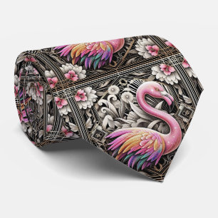 Retro Art Deco Roze Flamingo's Stropdas