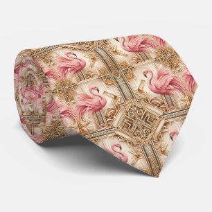 Retro Art Deco Roze Flamingo's Stropdas