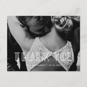 Retro art deco script bruiloft bedankt briefkaart