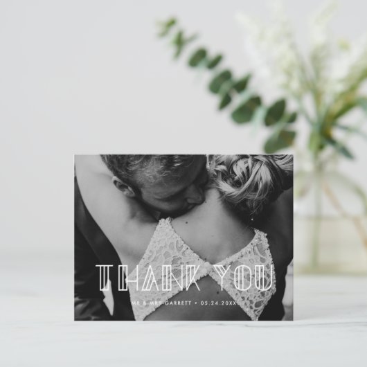 Retro art deco script bruiloft bedankt briefkaart (Staand voorkant)