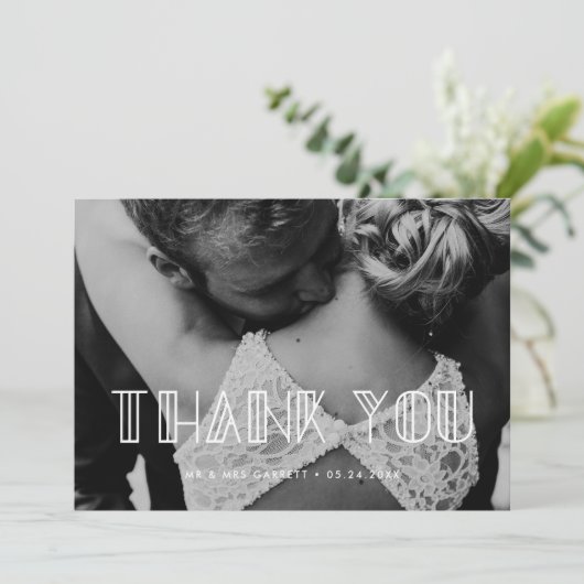 Retro art déco script mariage photo carte de remer (Debout devant)