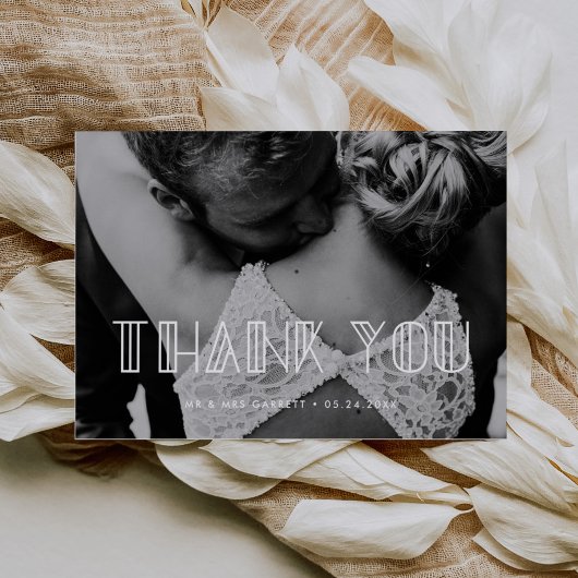 Retro art déco script mariage photo carte de remer