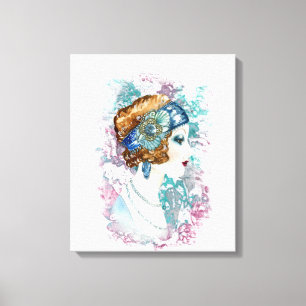 Retro Art Deco Twenties Era Woman Canvas Afdruk