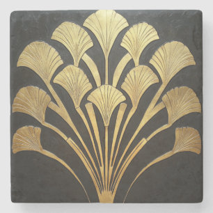 Retro Art Deco Zwart Goud Hieroglief Plant Stenen Onderzetter