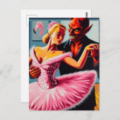 Retro Art Devil met flamingo danser Briefkaart (Voorkant / Achterkant)