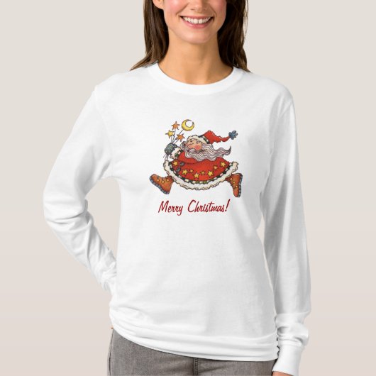 Retro Art Funny Running Santa T-Shirt (Voorkant)