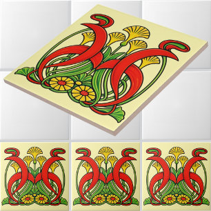 Retro Art Nouveau 1902 Bloemrijke Foliage Fries Tegeltje