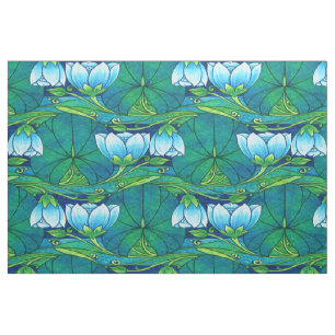 Retro Art Nouveau bloemmotief met waterlelieblad Stof