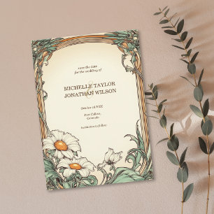  Retro Art Nouveau Botanical Save the Date Kaart