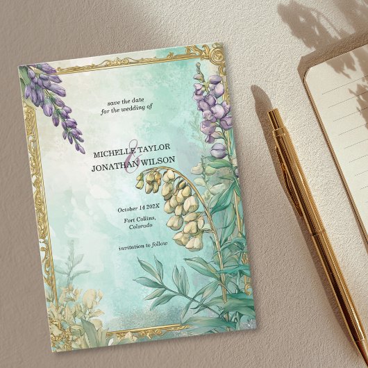  Retro Art Nouveau Botanical Save the Date Kaart
