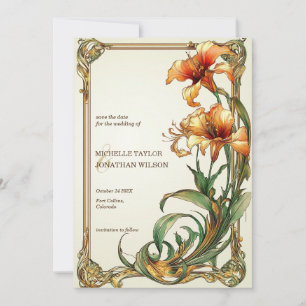  Retro Art Nouveau Botanical Save the Date Kaart