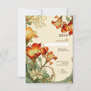  Retro Art Nouveau Botanische RSVP Kaartje