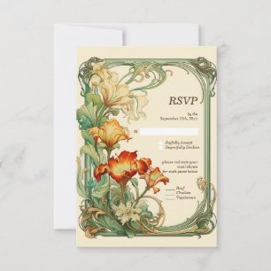 Retro Art Nouveau Botanische RSVP Kaartje