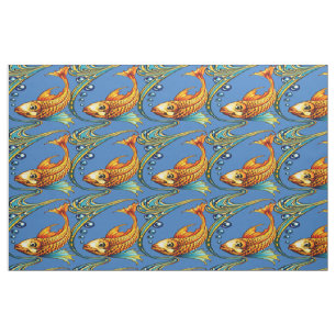 Retro Art Nouveau Koi Vis Patroon Stof