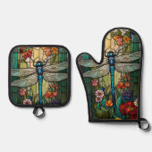 Retro art nouveau libel boho chic ovenwant & pannenlap set (Voorkant)