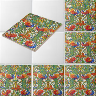 Retro Art Nouveau Pauwen & Fruit door Walter Crane Tegeltje