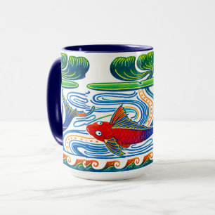 Retro Art Nouveau Vis & Lelie Fries Patroon Mok