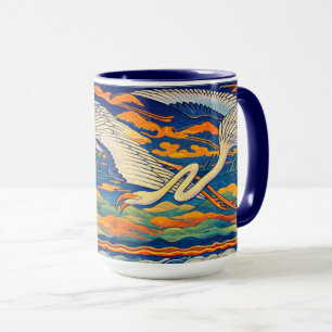Retro Art Nouveau Vliegende Flamingo's Fries Mok