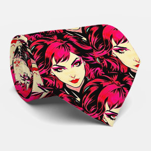 Retro Art Pink Haired Girl Cravate