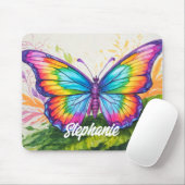 Retro Artistieke Aangepaste Vlinder Monogram Naam Muismat (Met muis)