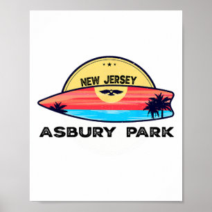 Retro Asbury Park Strand New Jersey Surfplank Stra Poster
