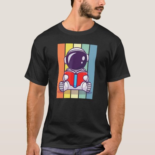 Retro Astronaut Book Reader Bookworm Vibes T-shirt (Voorkant)