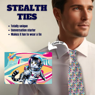 Retro Astronaut Kat Mannen Stealth Stropdas