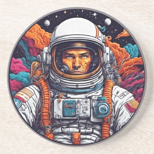 Retro Astronaut Nebula Sandstone Coaster Zandsteen Onderzetter (Voorkant)