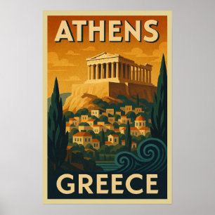 Retro Athene in Art Deco Stijl Reizen Poster