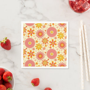 Retro atomaire bloemen met sterverbursten verjaard servet