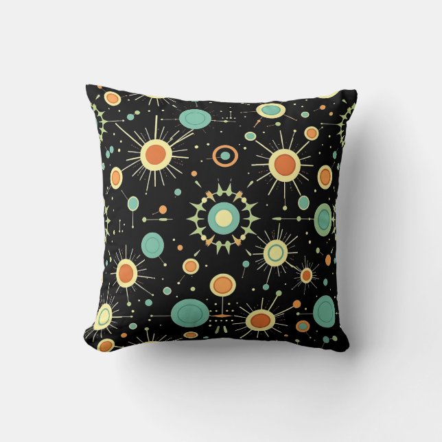 Retro atomaire stervontploffing midcentury patroon kussen (Voorkant)