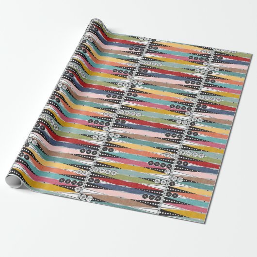 Retro Atomic Age Backgammon Cadeaupapier (Uitgerold)