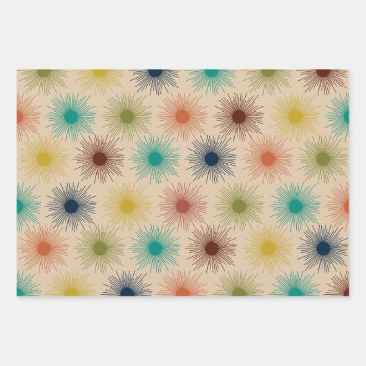 Retro Atomic Age Midcentury Mod Suns Stars Rakette Inpakpapier Vel (Voorkant)