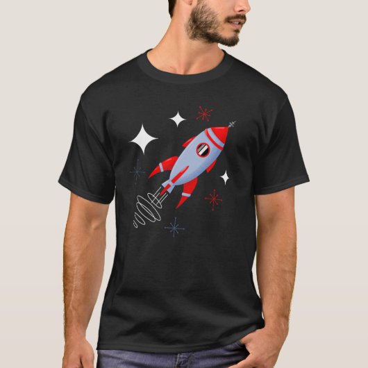 Retro Atomic Age Red  Rocket T-shirt (Voorkant)