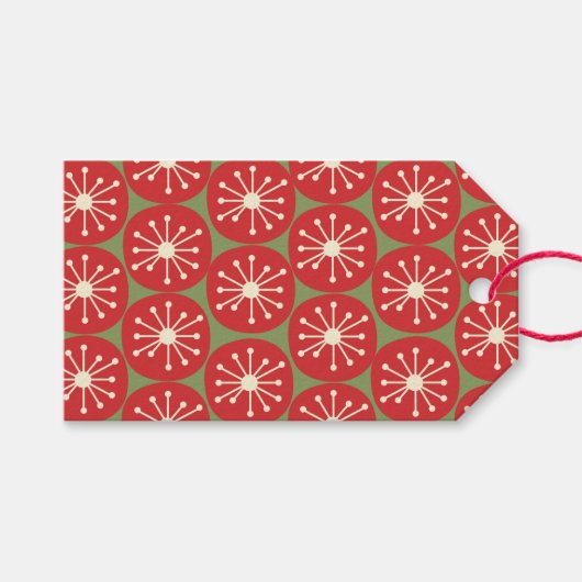 Retro Atomic Age Stippen voor Kerstmis in de Midde Cadeaulabel (Voorkant (Horizontaal))