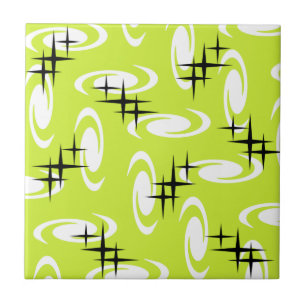 Retro Atomic Age Swirls Stars Pattern Chartreuse Tegeltje