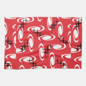 Retro Atomic Age Swirls Stars Pattern Red Theedoek (Horizontaal)