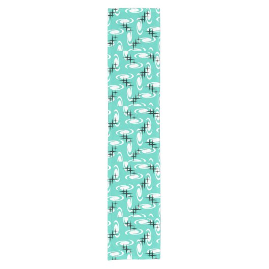 Retro Atomic Age Swirls Stars Pattern Turquoise Korte Tafelloper (Voorkant)