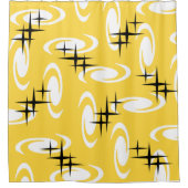 Retro Atomic Age Swirls Stars Pattern Yellow Douchegordijn (Voorkant)