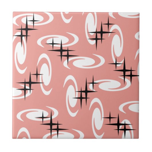 Retro Atomic Age Swirls Stars Pattern zalmroze Tegeltje (Voorkant)