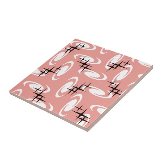 Retro Atomic Age Swirls Stars Pattern zalmroze Tegeltje (Zijkant)
