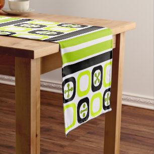 Retro Atomic Art Vierkantjes Lijnen Chartreuse Korte Tafelloper