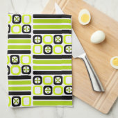 Retro Atomic Art Vierkantjes Lijnen Chartreuse Theedoek (Quarter Fold)