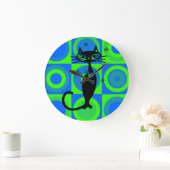 RETRO ATOMIC BLACK CAT CLOCK GROTE KLOK (Huis)