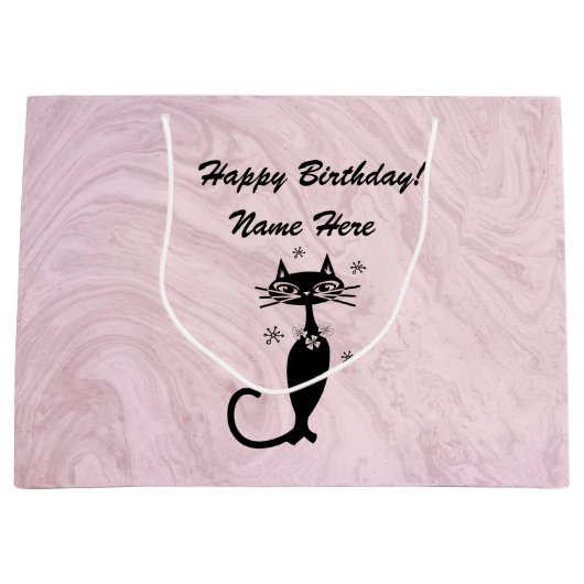 Retro Atomic Black Cat Personalized Gift Bag Groot Cadeauzakje (Voorkant)