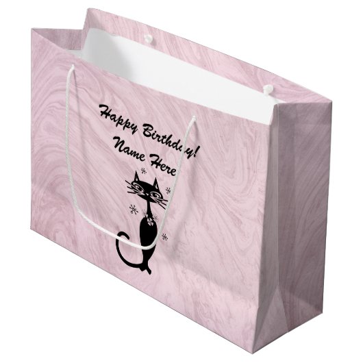 Retro Atomic Black Cat Personalized Gift Bag Groot Cadeauzakje (Voorkant Gekanteld)