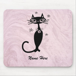 Retro Atomic Black Cat Personeelsroze Muismat